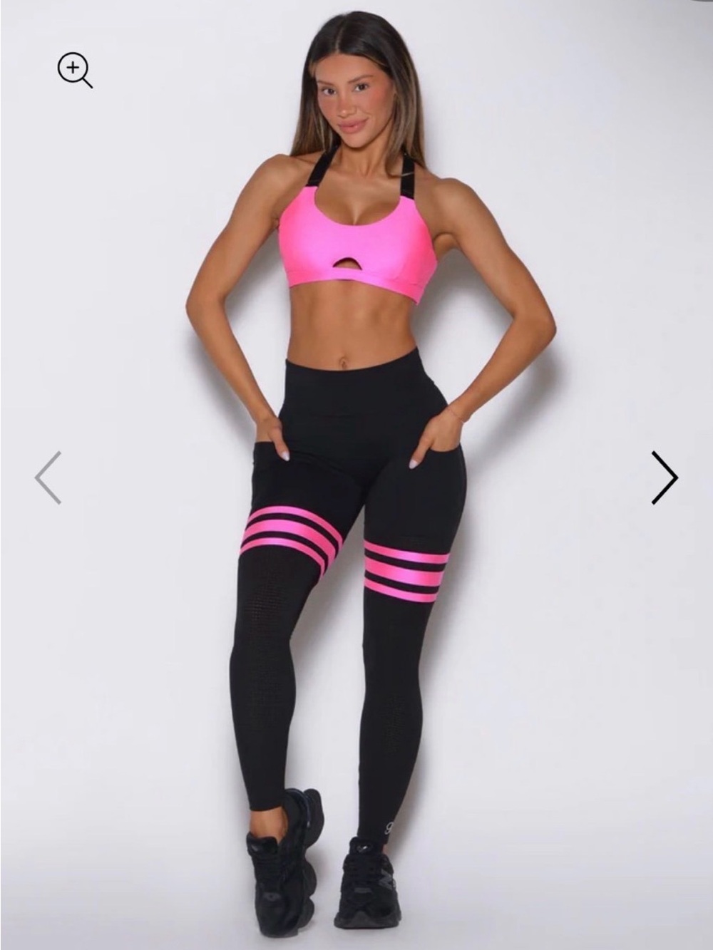 Bombshell Sportwear Black Leggings with Pink Stripes, pockets like new size xxs